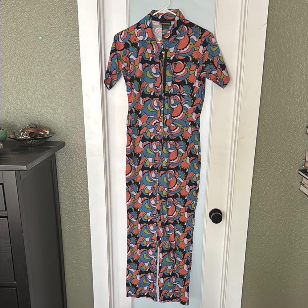 Nooworks Red and Pink Jumpsuit with Floral Motif